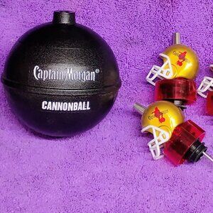 Captain Morgan Cannon Ball Blast Cup & 4 Football Helmet Bottle Topper Slow Pour